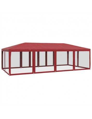 Tenda per Feste con 12 Pareti Laterali in Rete Rossa 8x4 m HDPE