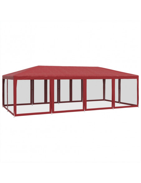 Tenda per Feste con 12 Pareti Laterali in Rete Rossa 8x4 m HDPE