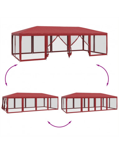 Tenda per Feste con 12 Pareti Laterali in Rete Rossa 8x4 m HDPE