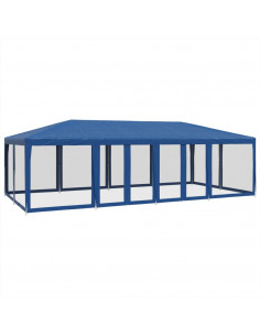 Tenda per Feste con 12 Pareti Laterali in Rete Blu 8x4 m HDPE