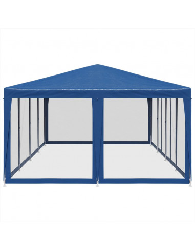 Tenda per Feste con 12 Pareti Laterali in Rete Blu 8x4 m HDPE
