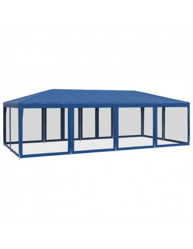 Tenda per Feste con 12 Pareti Laterali in Rete Blu 8x4 m HDPE