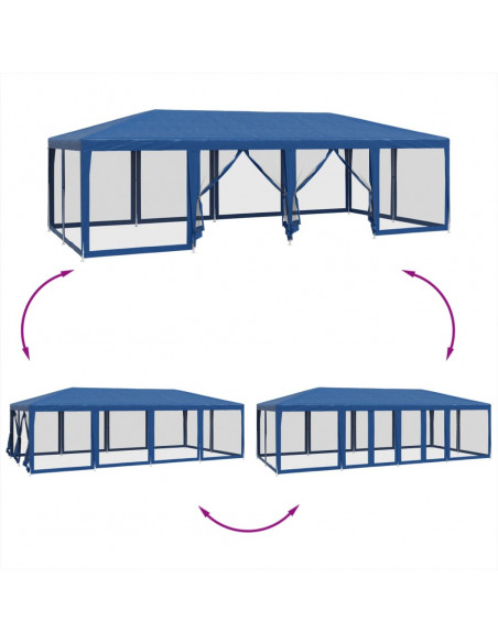 Tenda per Feste con 12 Pareti Laterali in Rete Blu 8x4 m HDPE