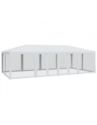 Tenda per Feste con 12 Pareti Laterali in Rete Bianco 8x4m HDPE