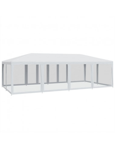 Tenda per Feste con 12 Pareti Laterali in Rete Bianco 8x4m HDPE
