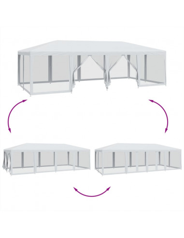 Tenda per Feste con 12 Pareti Laterali in Rete Bianco 8x4m HDPE