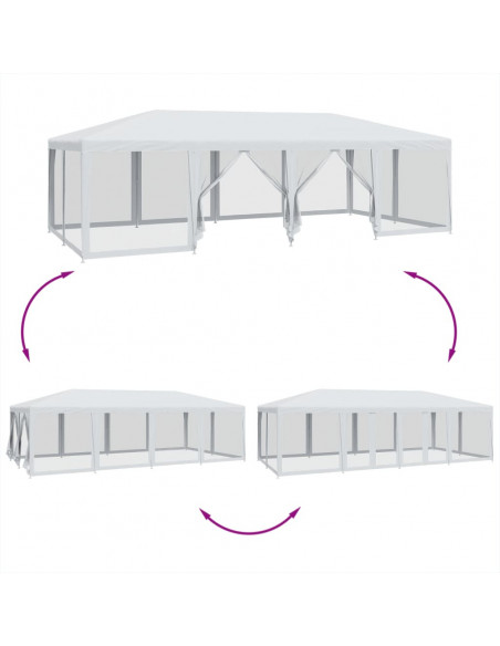 Tenda per Feste con 12 Pareti Laterali in Rete Bianco 8x4m HDPE