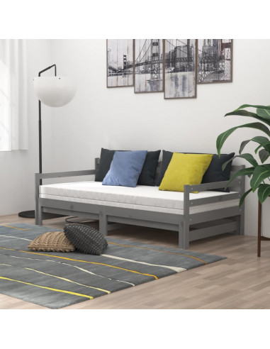 Dormeuse Estraibile Grigia in Massello di Pino 2x(90x200) cm