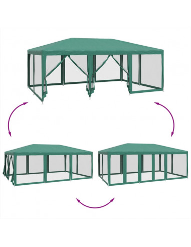 Tenda per Feste con 10 Pareti Laterali in Rete Verde 6x4 m HDPE