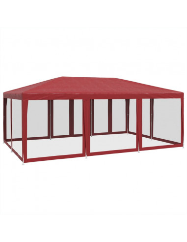 Tenda per Feste con 10 Pareti Laterali in Rete Rossa 6x4 m HDPE