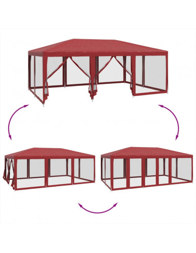 Tenda per Feste con 10 Pareti Laterali in Rete Rossa 6x4 m HDPE