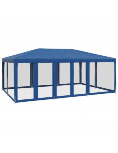 Tenda per Feste con 10 Pareti Laterali in Rete Blu 6x4 m HDPE