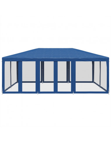 Tenda per Feste con 10 Pareti Laterali in Rete Blu 6x4 m HDPE