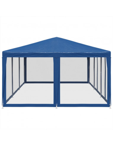 Tenda per Feste con 10 Pareti Laterali in Rete Blu 6x4 m HDPE