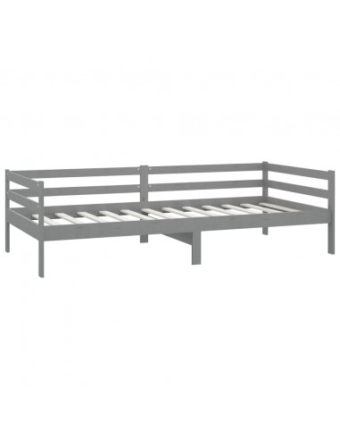 Divano Letto con Materasso 90x200 cm Grigio in Legno di Pino