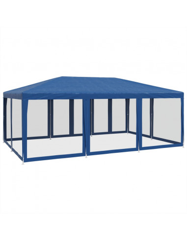 Tenda per Feste con 10 Pareti Laterali in Rete Blu 6x4 m HDPE
