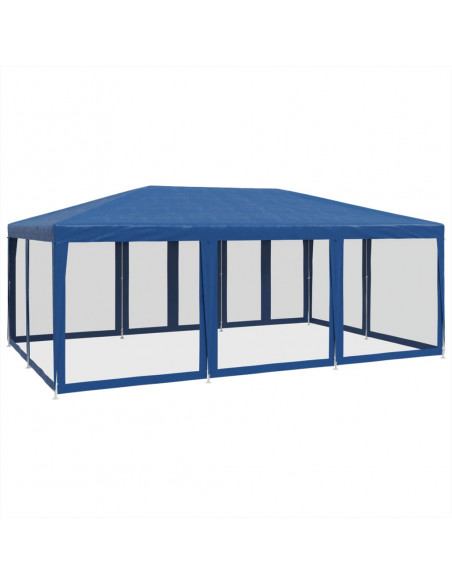 Tenda per Feste con 10 Pareti Laterali in Rete Blu 6x4 m HDPE