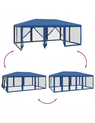 Tenda per Feste con 10 Pareti Laterali in Rete Blu 6x4 m HDPE