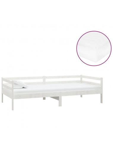 Divano Letto con Materasso 90x200 cm Bianco in Legno di Pino