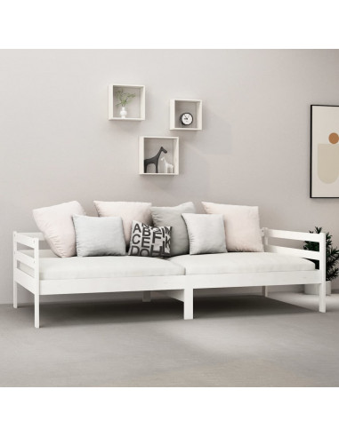 Divano Letto con Materasso 90x200 cm Bianco in Legno di Pino