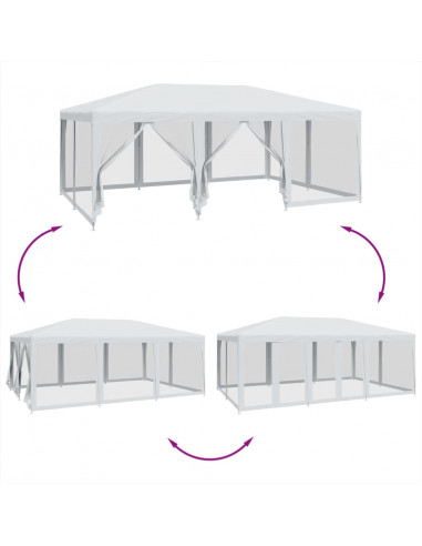 Tenda per Feste con 10 Pareti Laterali in Rete Bianca 6x4m HDPE