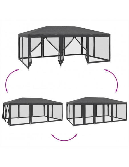 Tenda per Feste con 10 Pareti in Rete Antracite 6x4 m in HDPE