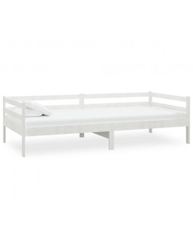 Divano Letto con Materasso 90x200 cm Bianco in Legno di Pino