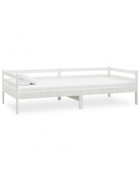 Divano Letto con Materasso 90x200 cm Bianco in Legno di Pino