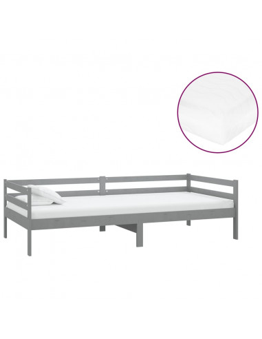 Divano Letto con Materasso 90x200 cm Grigio in Legno di Pino