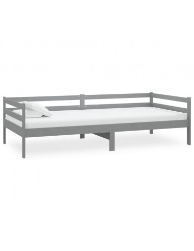 Divano Letto con Materasso 90x200 cm Grigio in Legno di Pino