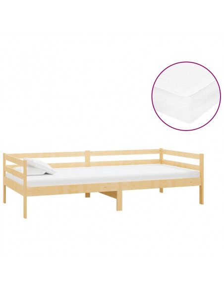 Divano Letto con Materasso 90x200 cm Legno Massello di Pino