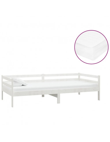 Divano Letto con Materasso 90x200 cm Bianco in Legno di Pino