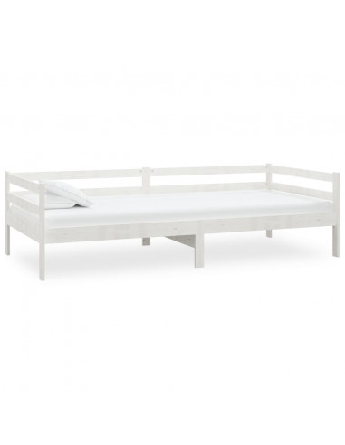 Divano Letto con Materasso 90x200 cm Bianco in Legno di Pino