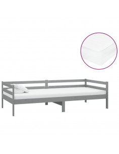 Divano Letto con Materasso 90x200 cm Grigio in Legno di Pino 2