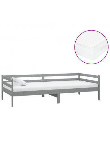 Divano Letto con Materasso 90x200 cm Grigio in Legno di Pino