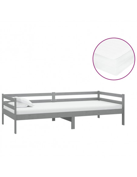 Divano Letto con Materasso 90x200 cm Grigio in Legno di Pino