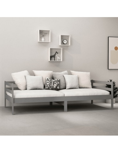 Divano Letto con Materasso 90x200 cm Grigio in Legno di Pino