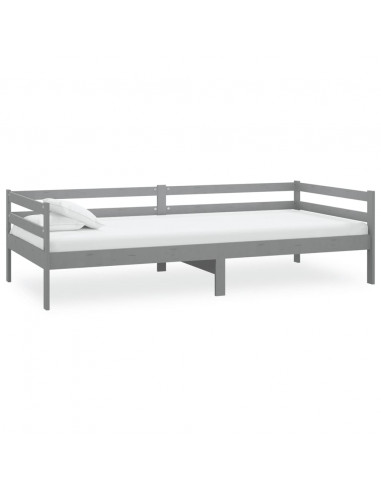 Divano Letto con Materasso 90x200 cm Grigio in Legno di Pino