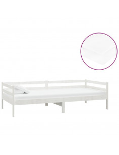 Divano Letto con Materasso 90x200 cm Bianco in Legno di Pino 2