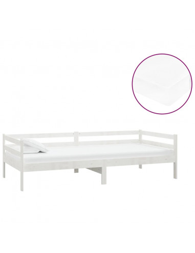 Divano Letto con Materasso 90x200 cm Bianco in Legno di Pino
