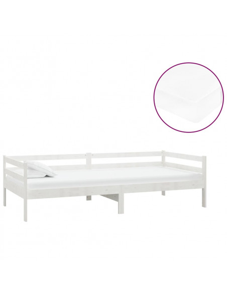 Divano Letto con Materasso 90x200 cm Bianco in Legno di Pino
