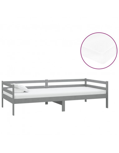 Divano Letto con Materasso 90x200 cm Grigio in Legno di Pino