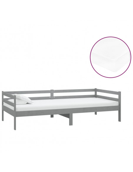 Divano Letto con Materasso 90x200 cm Grigio in Legno di Pino