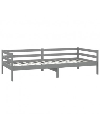 Divano Letto con Materasso 90x200 cm Grigio in Legno di Pino