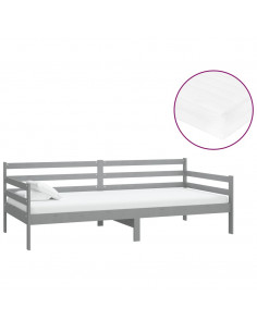 Divano Letto con Materasso 90x200 cm Grigio in Legno di Pino 2