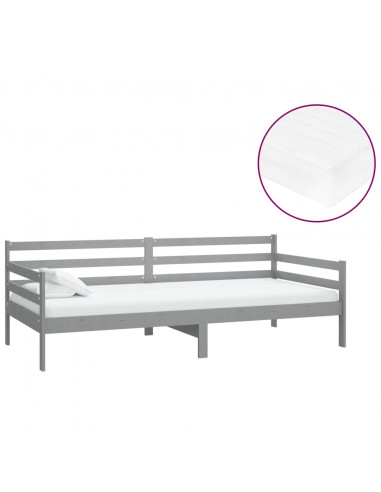 Divano Letto con Materasso 90x200 cm Grigio in Legno di Pino