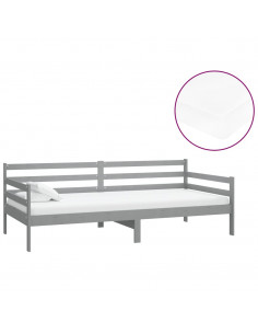 Divano Letto con Materasso 90x200 cm Grigio in Legno di Pino 2
