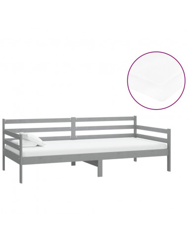 Divano Letto con Materasso 90x200 cm Grigio in Legno di Pino