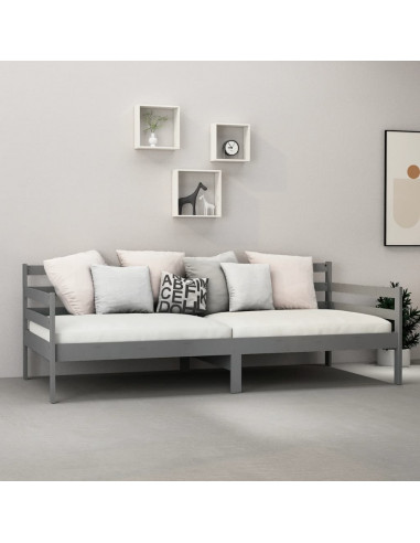 Divano Letto con Materasso 90x200 cm Grigio in Legno di Pino