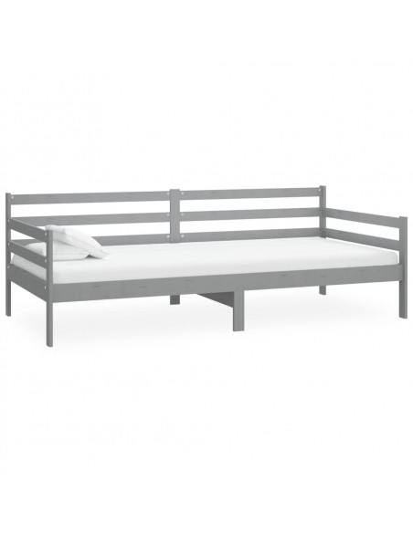 Divano Letto con Materasso 90x200 cm Grigio in Legno di Pino